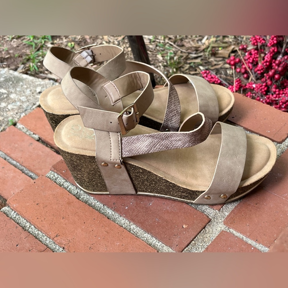 Yoki Beige Wedges with Buckle Strap.  10
